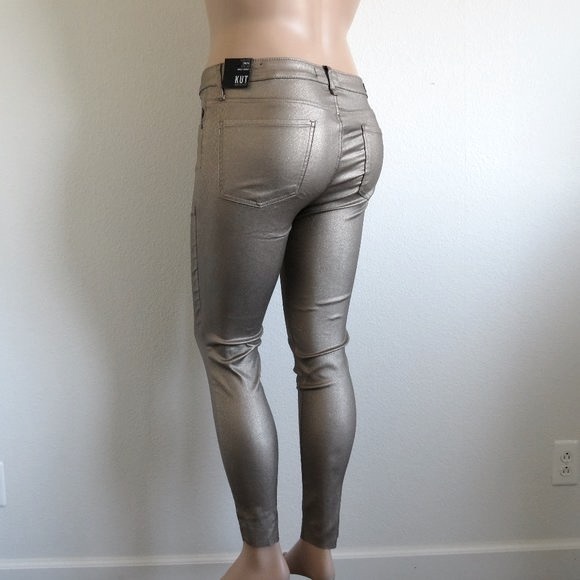 KUT from the KLOTH Connie Coated Fab AB Ankle Skinny Raw Hem in Metallic Bronze - Picture 2 of 6